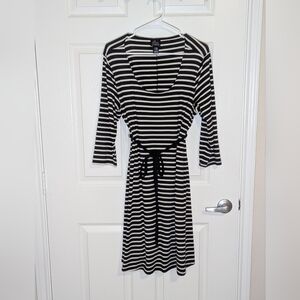 Oh Baby by Motherhood Black & White Striped Tie-Waist Maternity Dress XL
